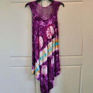 Ingear Resort Purple Tie-dye Crochet Flowy Dress